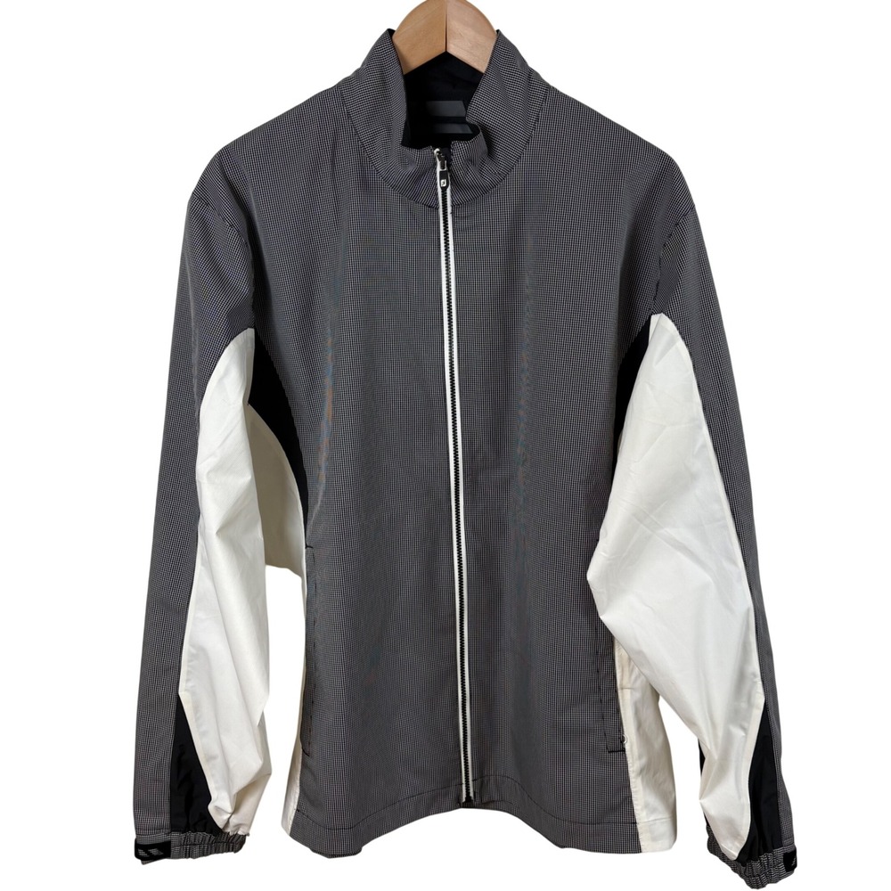 FootJoy FJ DryJoys Men's M Golf Jacket Black‎ White Gray Check Full Zip Athletic